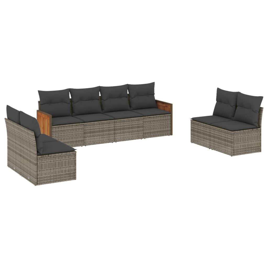 Set Divano da Giardino 8 pz con Cuscini Grigio in Polyrattan - homemem39