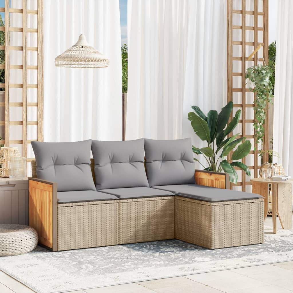 Set Divano da Giardino 4 pz con Cuscini Beige in Polyrattan - homemem39