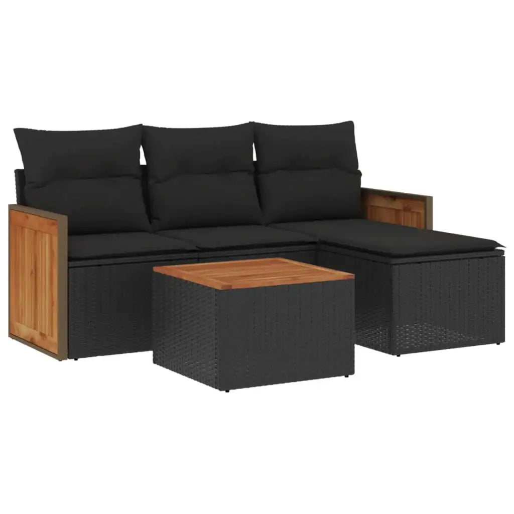 Set Divani da Giardino 5 pz con Cuscini in Polyrattan Nero - homemem39