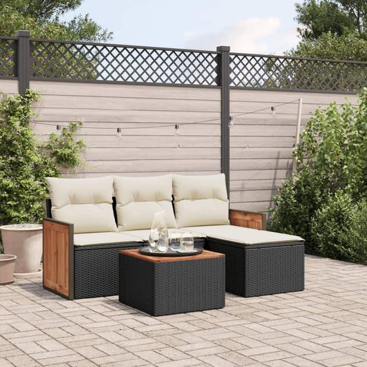Set Divani da Giardino 5 pz con Cuscini in Polyrattan Nero - homemem39