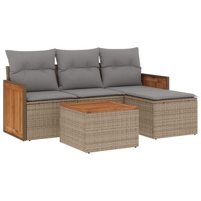 Set Divano da Giardino 5 pz con Cuscini Beige in Polyrattan - homemem39