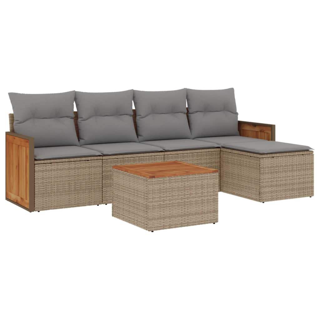Set Divano da Giardino 6 pz con Cuscini Beige in Polyrattan - homemem39