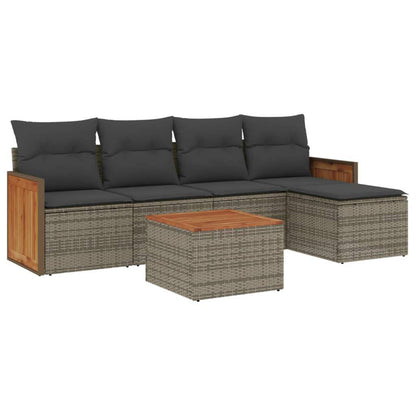 Set Divano da Giardino 6 pz con Cuscini Grigio in Polyrattan - homemem39