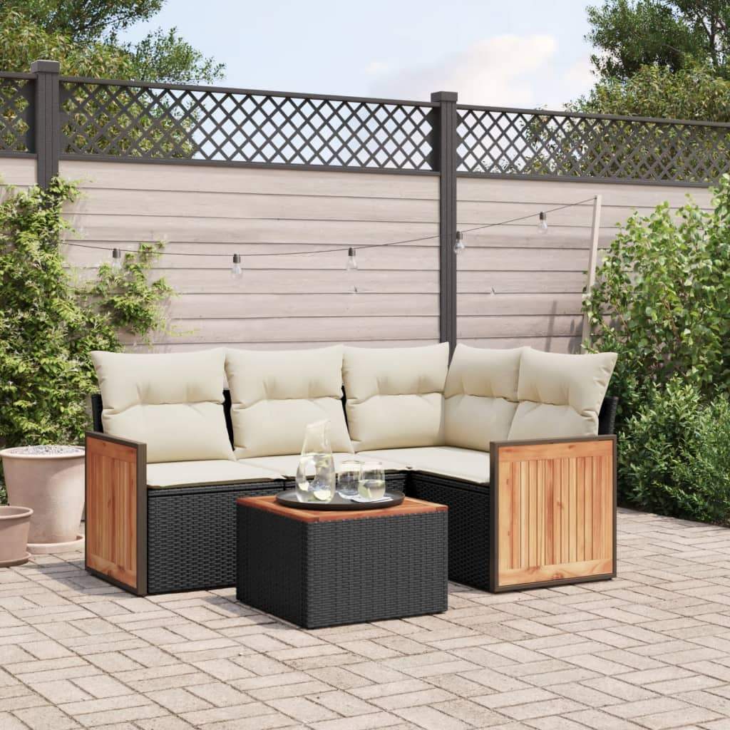 Set Divani da Giardino 5 pz con Cuscini in Polyrattan Nero - homemem39