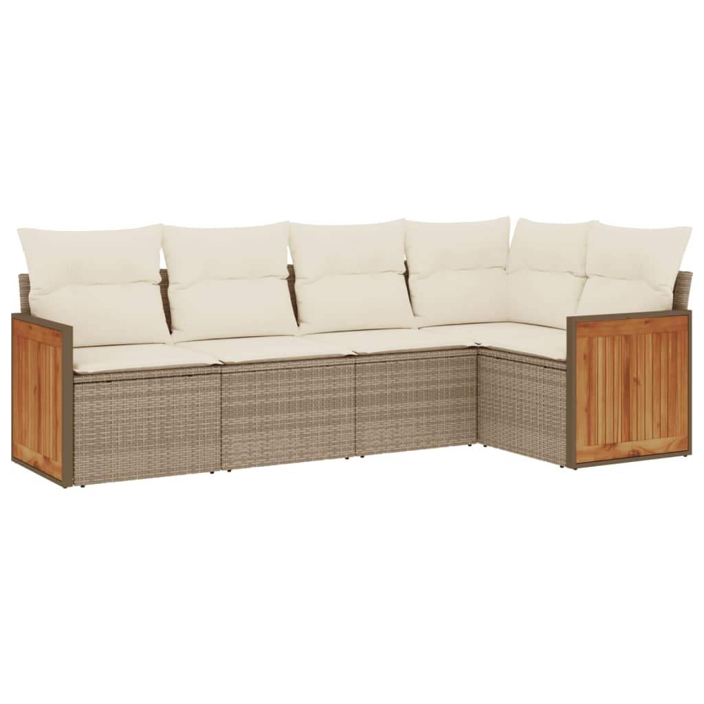 Set Divano da Giardino 5 pz con Cuscini Beige in Polyrattan - homemem39