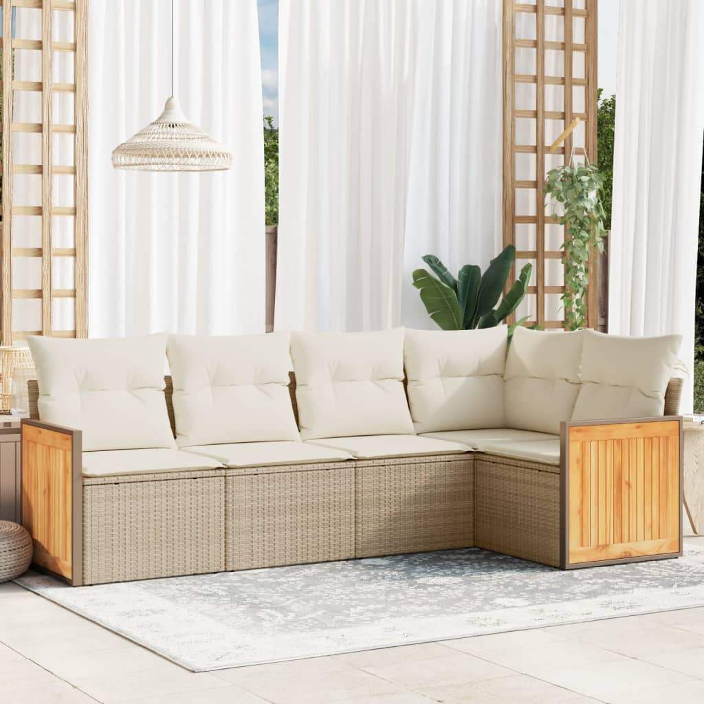 Set Divano da Giardino 5 pz con Cuscini Beige in Polyrattan - homemem39