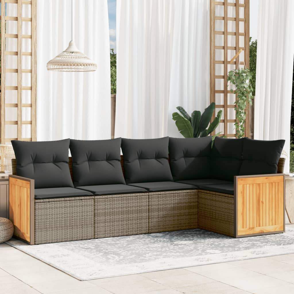 Set Divano da Giardino 5 pz con Cuscini Grigio in Polyrattan - homemem39