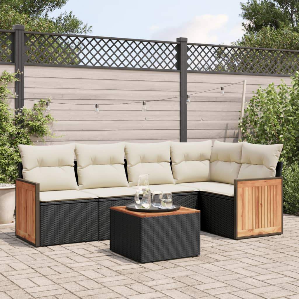 Set Divano da Giardino 6 pz con Cuscini Nero in Polyrattan - homemem39
