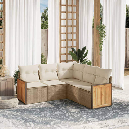 Set Divano da Giardino 5 pz con Cuscini Beige in Polyrattan - homemem39