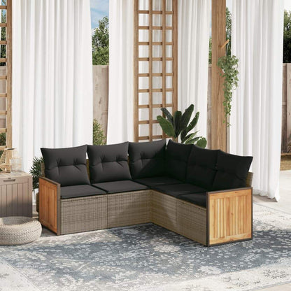 Set Divano da Giardino 5 pz con Cuscini Grigio in Polyrattan - homemem39