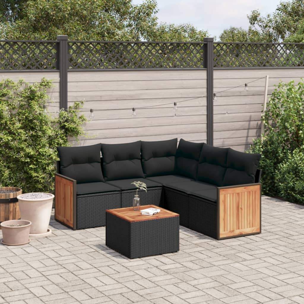 Set Divano da Giardino 6 pz con Cuscini Nero in Polyrattan - homemem39