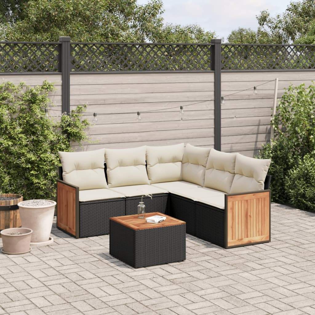 Set Divano da Giardino 6 pz con Cuscini Nero in Polyrattan - homemem39