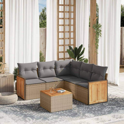 Set Divano da Giardino 6 pz con Cuscini Beige in Polyrattan - homemem39