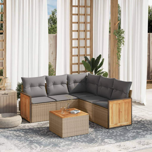 Set Divano da Giardino 6 pz con Cuscini Beige in Polyrattan - homemem39