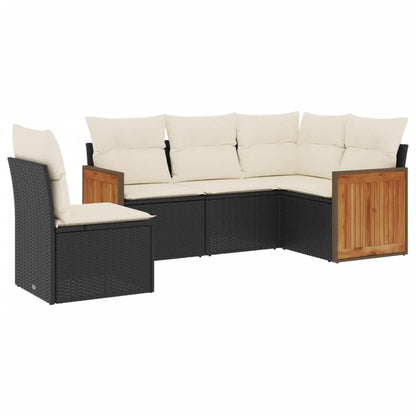 Set Divani da Giardino 5 pz con Cuscini in Polyrattan Nero | homemem39