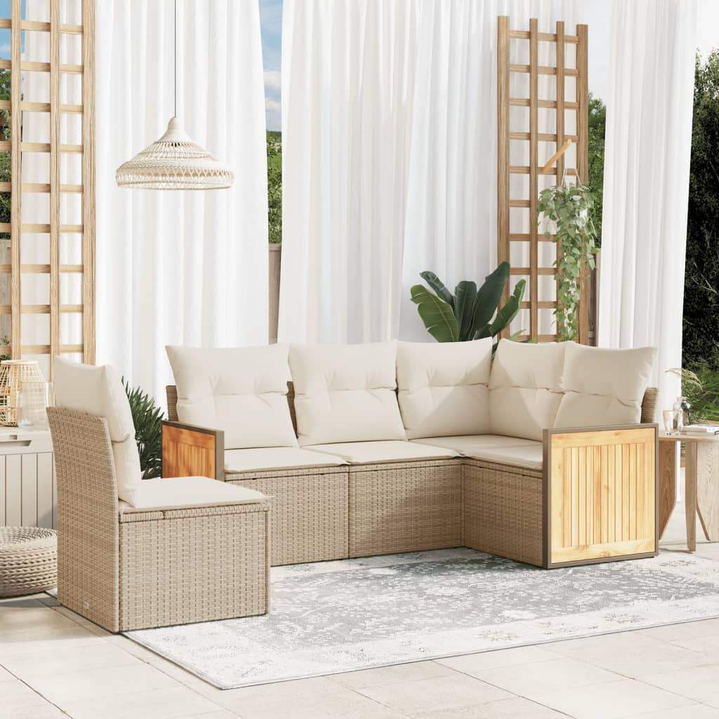Set Divano da Giardino 5 pz con Cuscini Beige in Polyrattan - homemem39