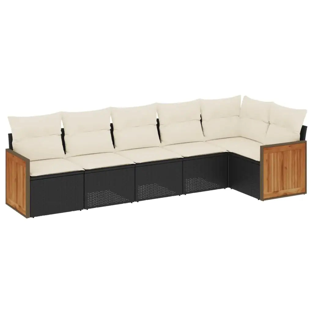 Set Divano da Giardino 6 pz con Cuscini Nero in Polyrattan - homemem39