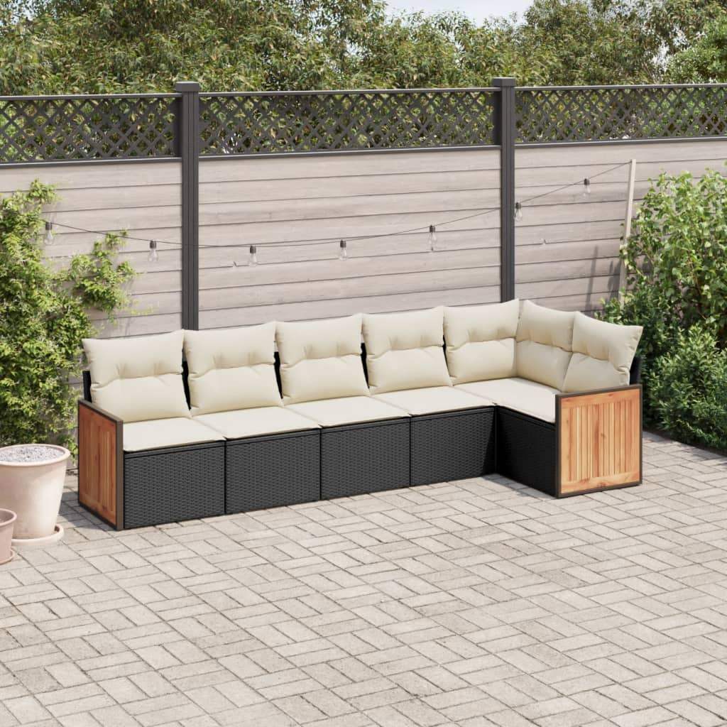 Set Divano da Giardino 6 pz con Cuscini Nero in Polyrattan - homemem39
