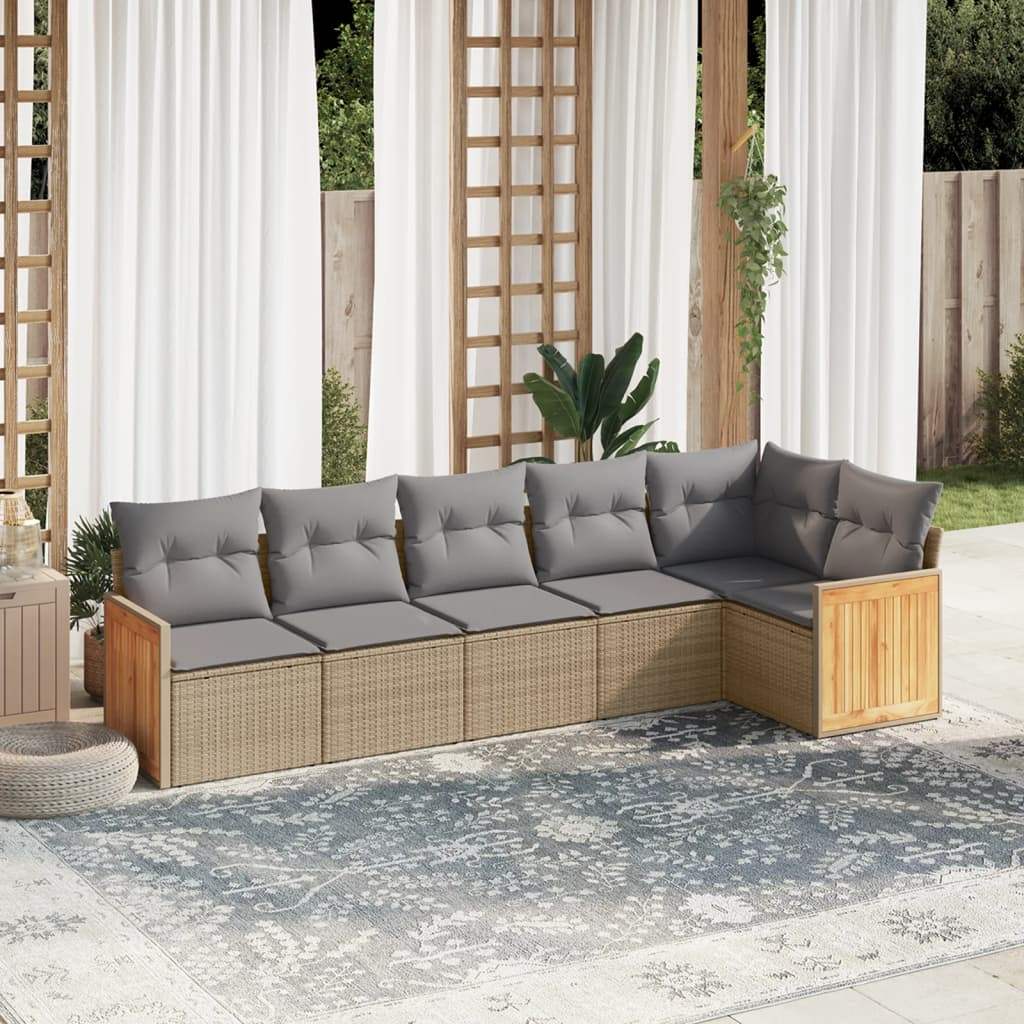 Set Divano da Giardino 6 pz con Cuscini Beige in Polyrattan - homemem39