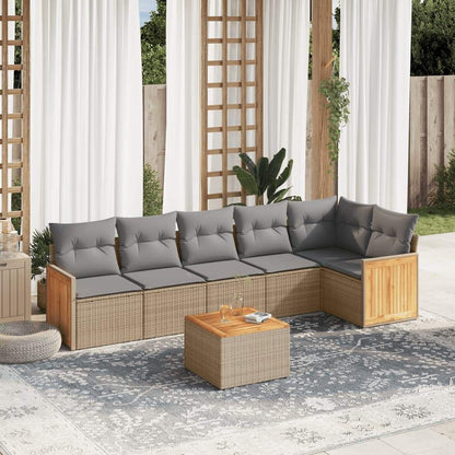Set Divani da Giardino 7 pz con Cuscini Beige in Polyrattan - homemem39