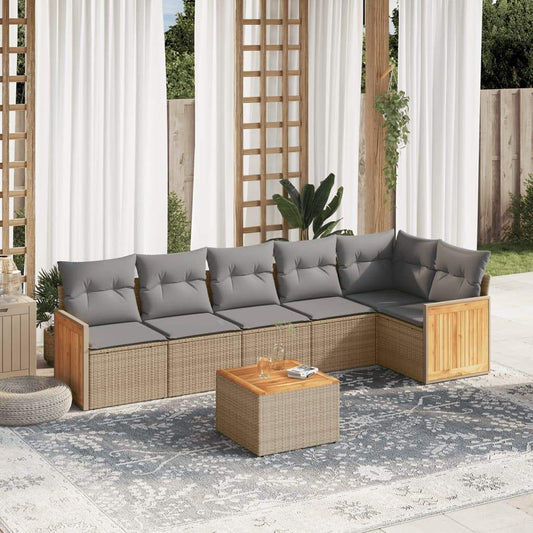 Set Divani da Giardino 7 pz con Cuscini Beige in Polyrattan - homemem39