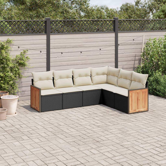 Set Divano da Giardino 6 pz con Cuscini Nero in Polyrattan - homemem39