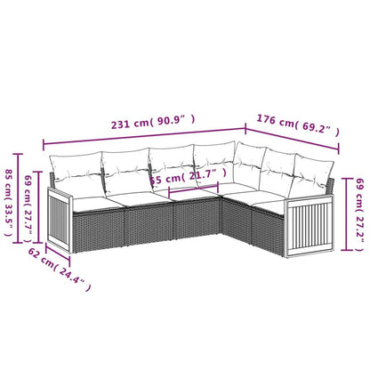 Set Divano da Giardino 6 pz con Cuscini Grigio in Polyrattan - homemem39