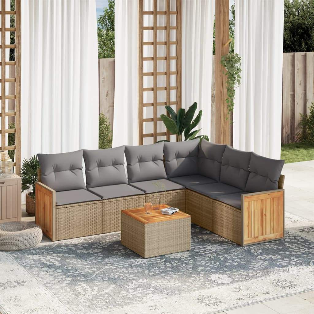 Set Divani da Giardino 7 pz con Cuscini Beige in Polyrattan - homemem39