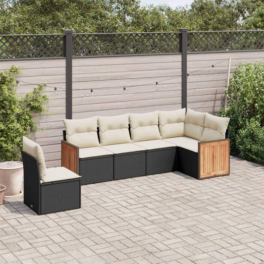 Set Divano da Giardino 6 pz con Cuscini Nero in Polyrattan - homemem39