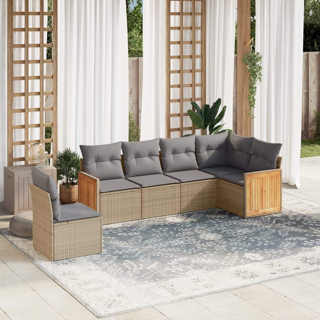 Set Divano da Giardino 6 pz con Cuscini Beige in Polyrattan - homemem39