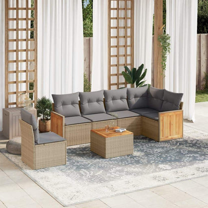Set Divani da Giardino 7 pz con Cuscini Beige in Polyrattan - homemem39