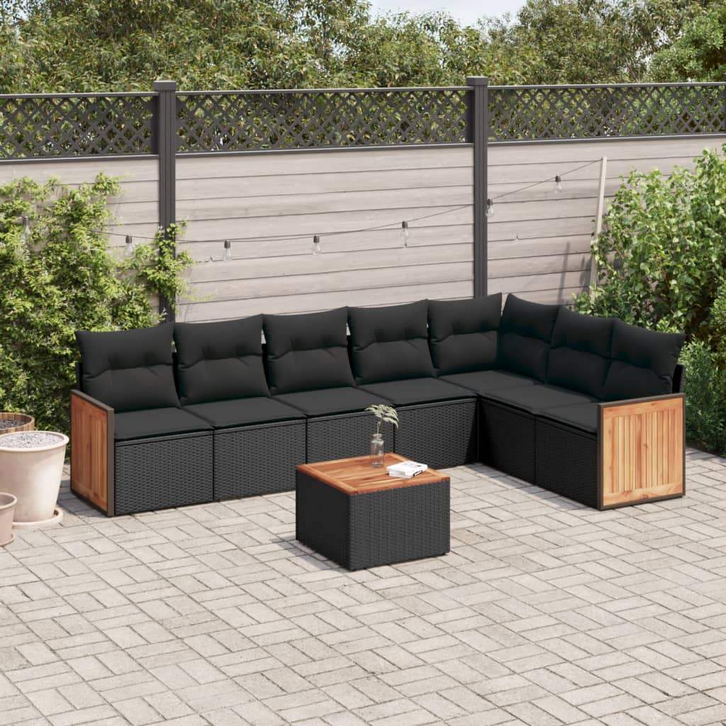 Set Divani da Giardino con Cuscini 8 pz Nero in Polyrattan - homemem39