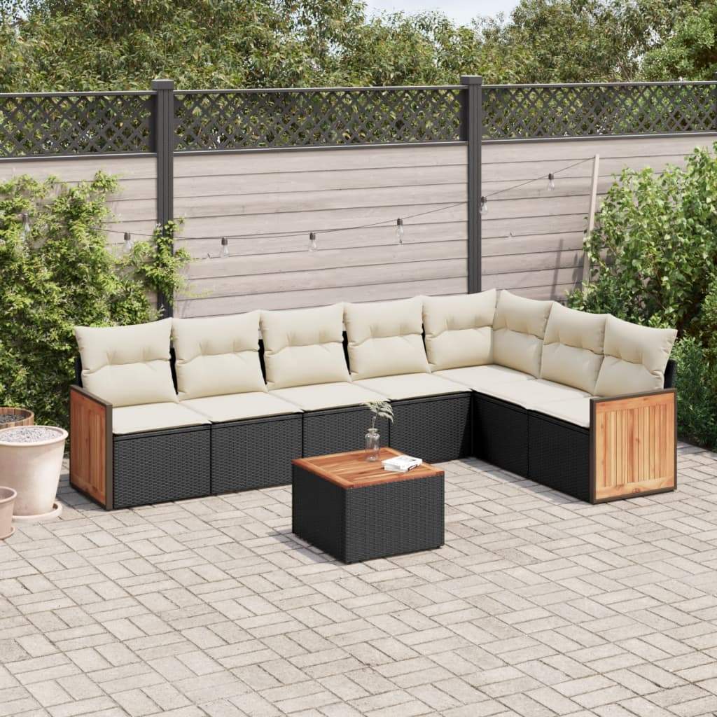 Set Divani da Giardino con Cuscini 8 pz Nero in Polyrattan - homemem39