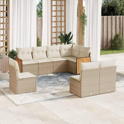 Set Divano da Giardino 8 pz con Cuscini Beige in Polyrattan - homemem39