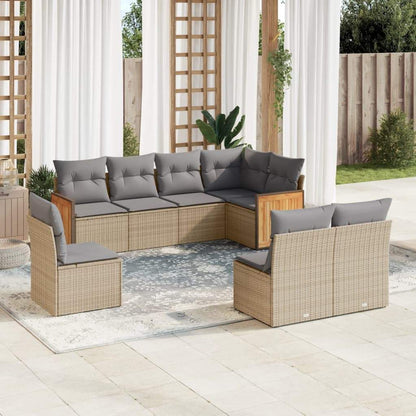 Set Divano da Giardino 8 pz con Cuscini Beige in Polyrattan - homemem39