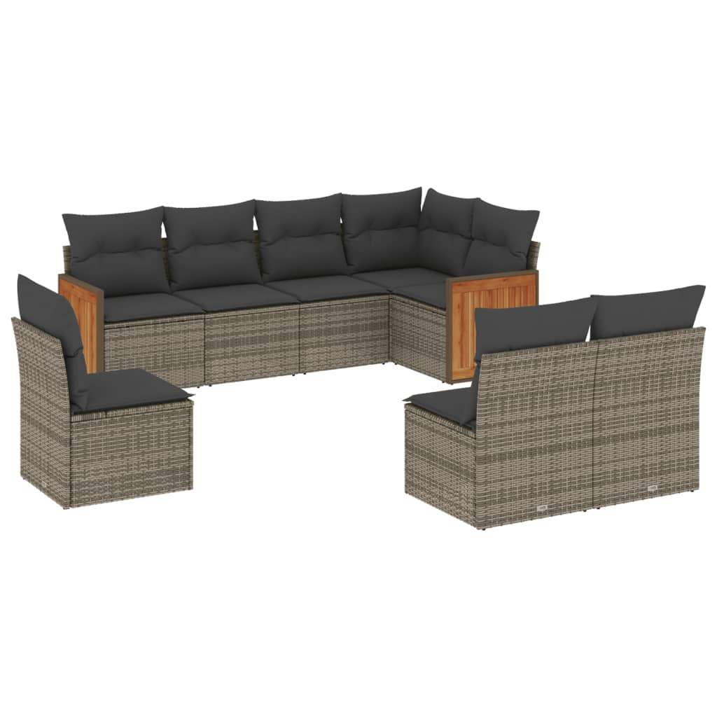 Set Divano da Giardino 8 pz con Cuscini Grigio in Polyrattan - homemem39