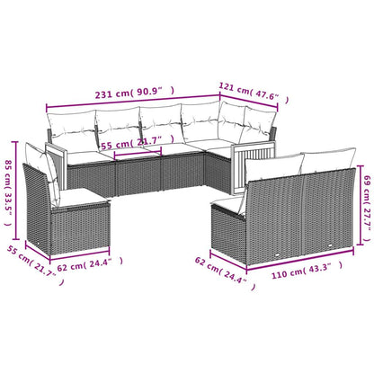 Set Divano da Giardino 8 pz con Cuscini Grigio in Polyrattan - homemem39