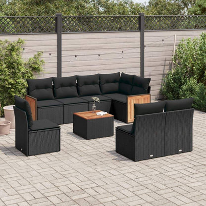 Set Divani da Giardino 9 pz con Cuscini Nero in Polyrattan - homemem39
