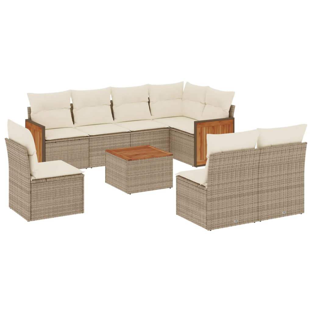 Set Divano da Giardino 9 pz con Cuscini Beige in Polyrattan - homemem39