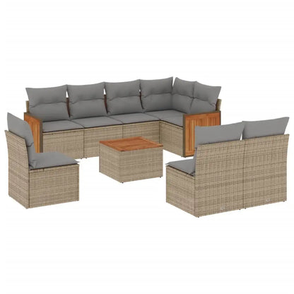 Set Divano da Giardino 9 pz con Cuscini Beige in Polyrattan - homemem39