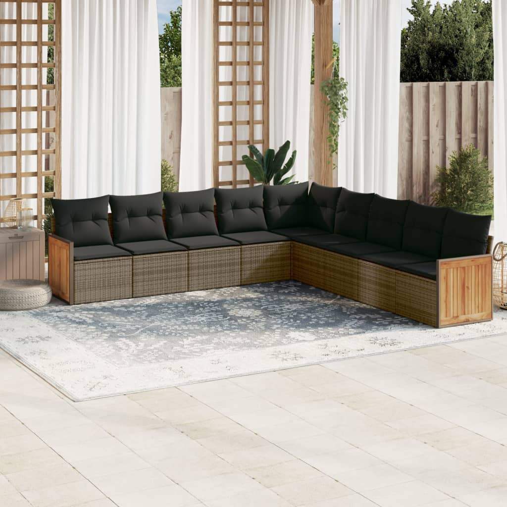 Set Divano da Giardino 9 pz con Cuscini Grigio in Polyrattan - homemem39