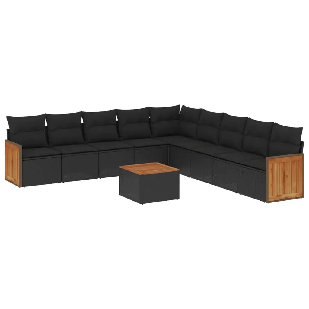 Set Divani da Giardino 10pz con Cuscini in Polyrattan Nero - homemem39
