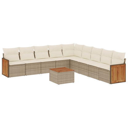 Set Divano da Giardino 10 pz con Cuscini Beige in Polyrattan - homemem39