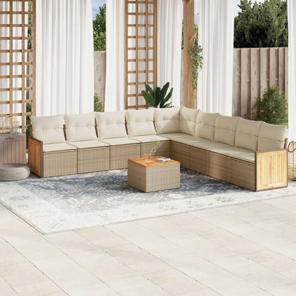 Set Divano da Giardino 10 pz con Cuscini Beige in Polyrattan - homemem39