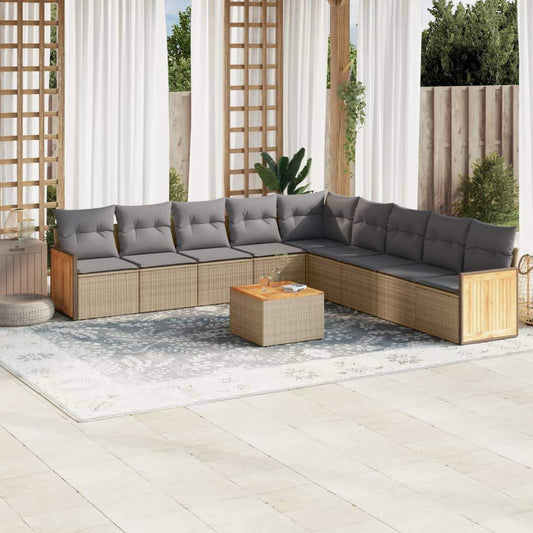 Set Divano da Giardino 10 pz con Cuscini Beige in Polyrattan - homemem39