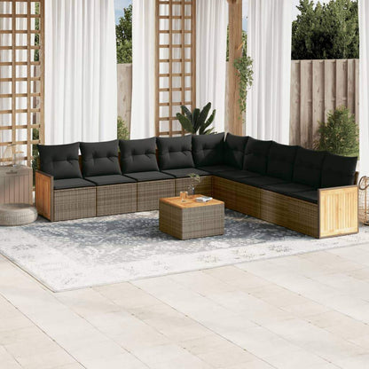 Set Divano da Giardino 10 pz con Cuscini Grigio in Polyrattan - homemem39