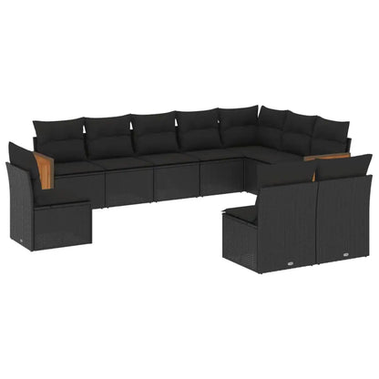 Set Divani da Giardino 10pz con Cuscini in Polyrattan Nero - homemem39