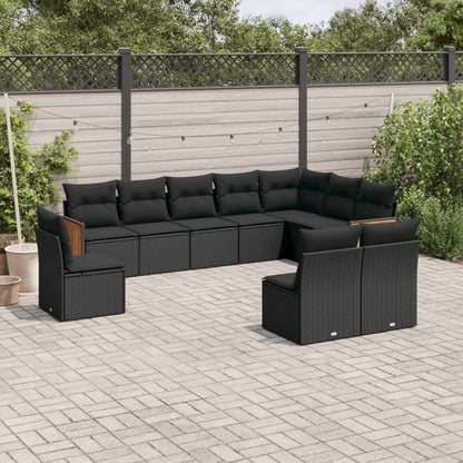 Set Divani da Giardino 10pz con Cuscini in Polyrattan Nero - homemem39