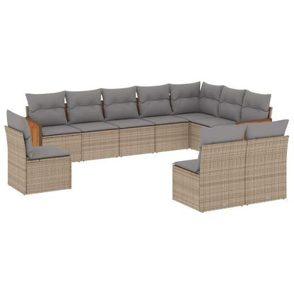 Set Divano da Giardino 10 pz con Cuscini Beige in Polyrattan - homemem39