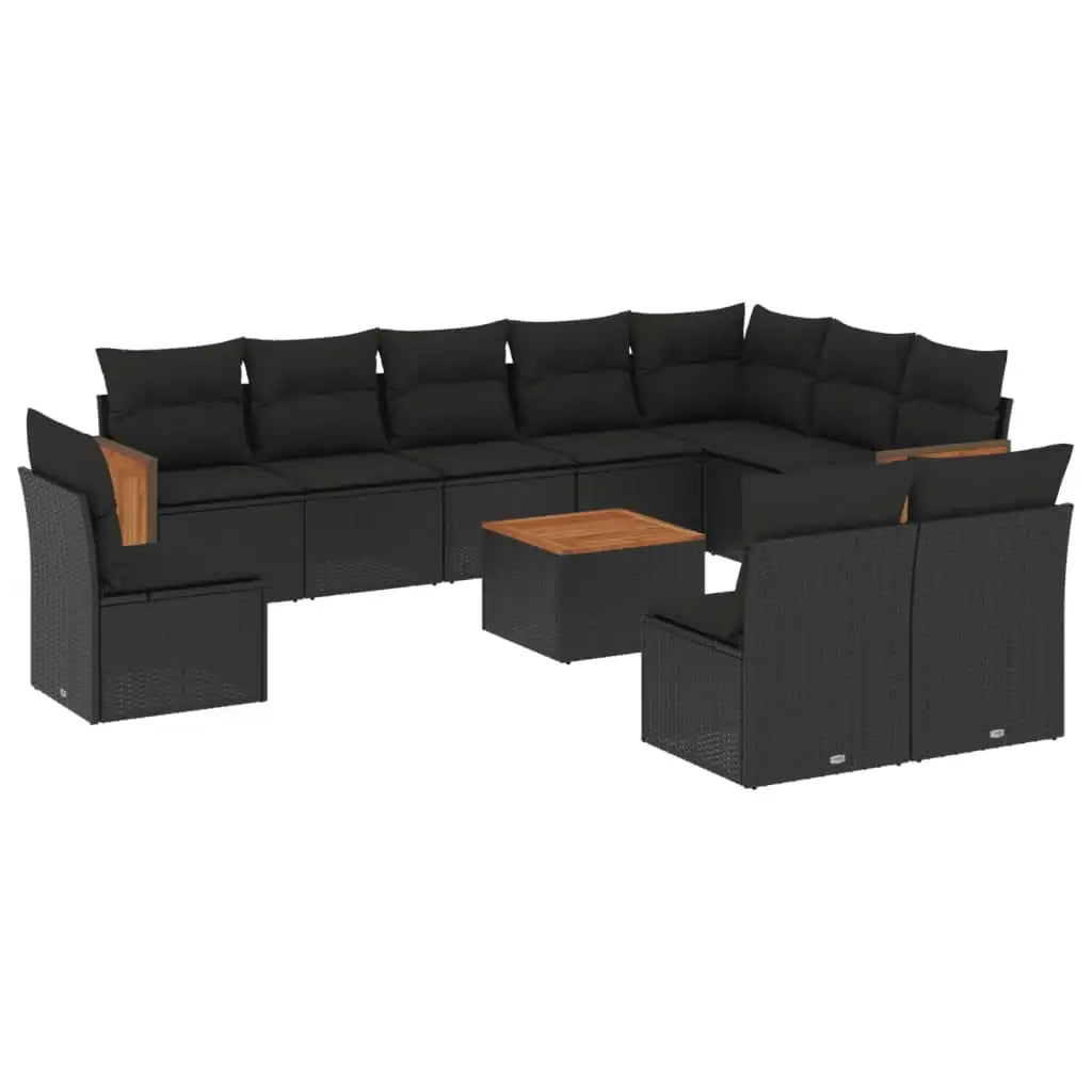 Set Divani da Giardino 11 pz con Cuscini in Polyrattan Nero - homemem39